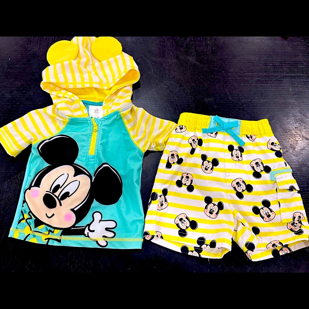 Disney Mickey Mouse Baby Boy 12-18 Months Two Piece Swim Suit Trunk Set